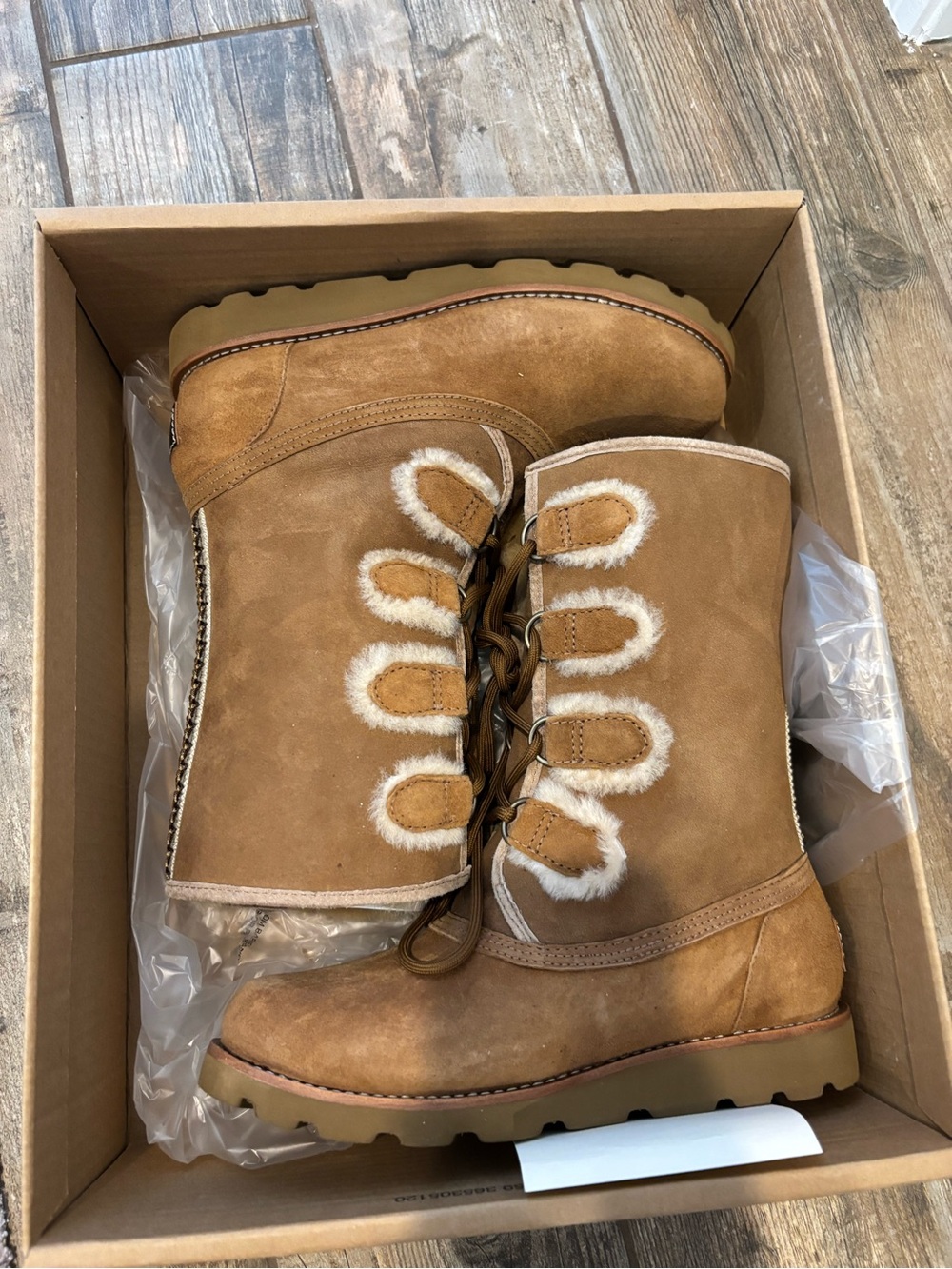 UGG Chestnut Suede Shearling Lace-Up Winter Boots
